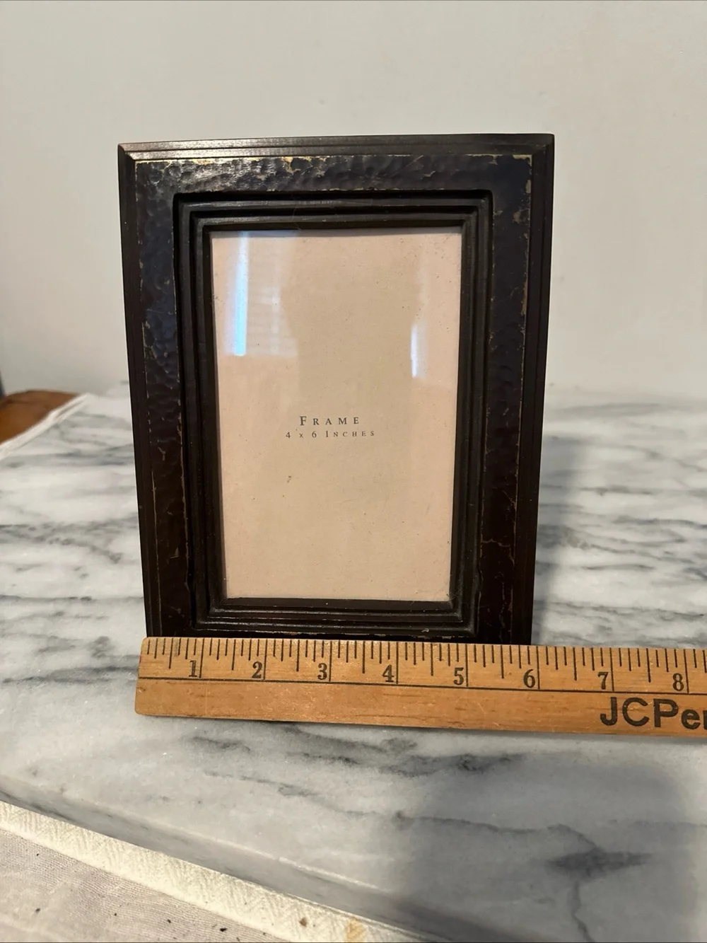 Classic Dark Brown Hammered Metal Picture Frame - 4x6 wood back heavy